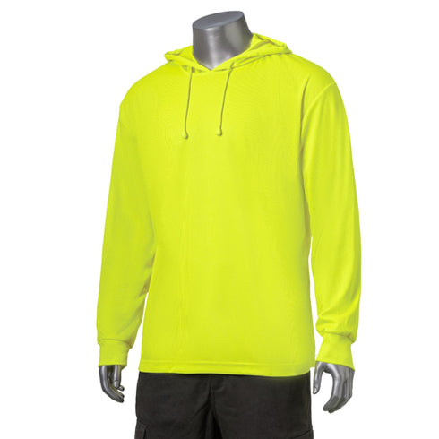 Hi Viz Non-ANSI Long Sleeve Hooded Safety T-Shirt | Safety yellow